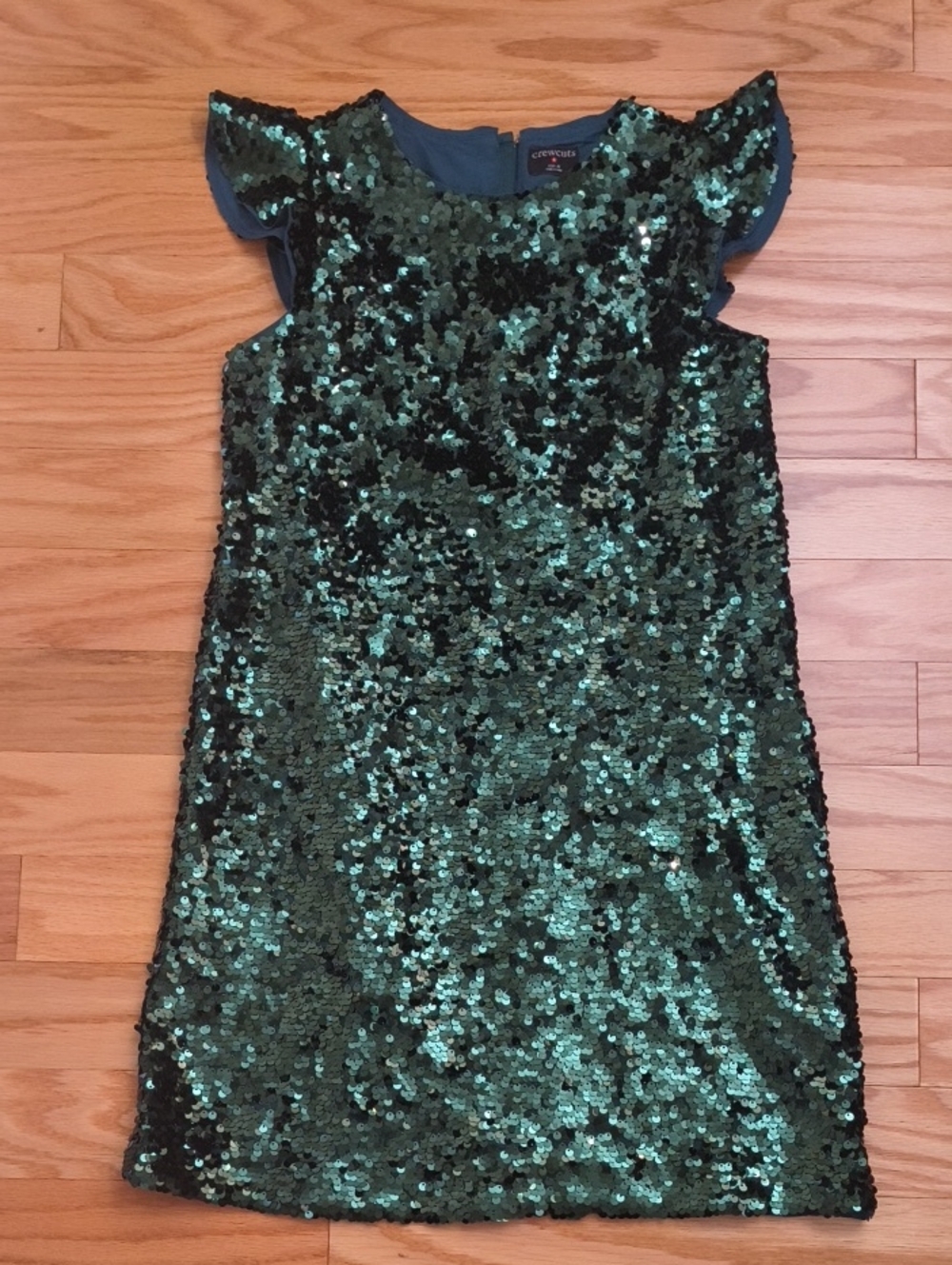 Crewcuts Emerald Green Sequin Flutter-Sleeve Party Dress Size 12 EUC